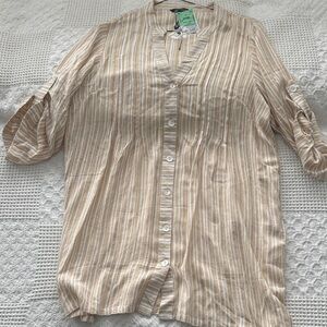Striped Beige Button-Up Women's Top